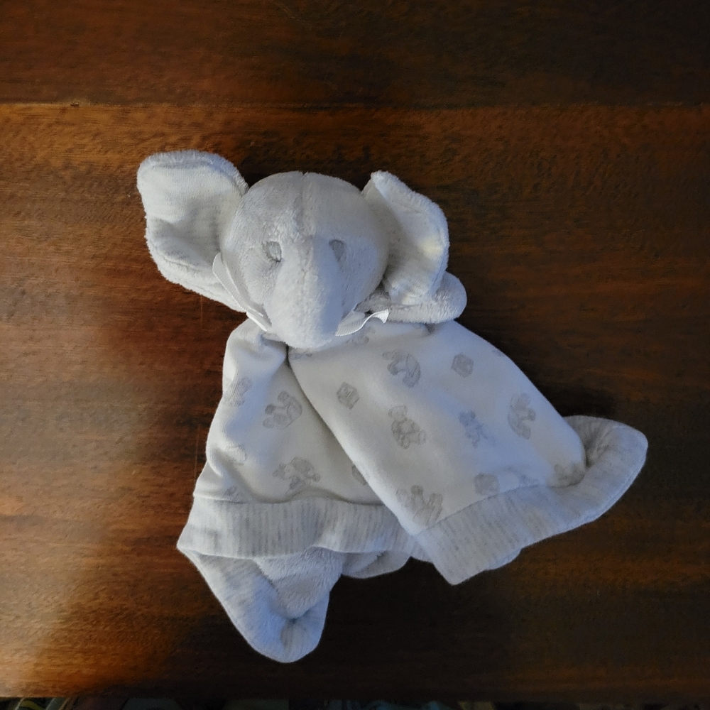 Gray And White Elephant Baby Lovey With Bear And Elephant Print
